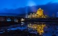 ночь, мост, замок, архитектура, остров, крепость, шотландия, эйлен-донан, замок эйлен-донан, фьорд лох-дуйх