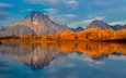 озеро, горы, лес, осень, сша, вайоминг, гранд -титон национальный парк, национальный парк гранд-титон