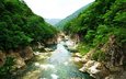 река, скалы, природа, камни, растения, япония