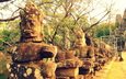 статуи, камбоджа, ангкор ват, храмовый комплекс