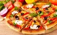 зелень, грибы, сыр, помидоры, оливки, перец, пицца, начинка, тесто, итальянская кухня