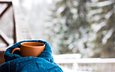 зима, кофе, окно, чашка, шарф
