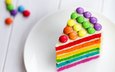цвета, разноцветные, радуга, сладкое, торт, десерт, слои, драже, крем