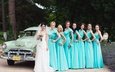 платье, букет, невесты, свадьба, автомобиль, невеста, подруги, венчание