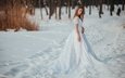 снег, зима, девушка, мороз, взгляд, модель, лицо, прическа, белое платье, анна тихонова