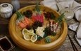 зелень, лимон, рыба, морковь, морепродукты, имбирь, фунчоза