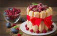 малина, ягоды, 1, торт, десерт, бант, сливы, савоярди