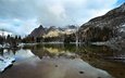 деревья, озеро, горы, снег, отражение, канада, национальный парк йохо, озеро шаффер