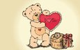 рисунок, медведь, мишка, сердце, подарок, день влюбленных, люблю, валентинов день