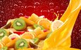 капли, фрукты, яблоки, апельсины, пузыри, дольки, киви, цитрусы, сок