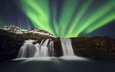 река, природа, водопад, северное сияние, исландия, киркьюфетль, etienne ruff