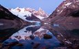 озеро, горы, снег, отражение, аргентина, патагония, lago torre, los glaciares national park