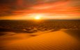 солнце, закат, песок, горизонт, пустыня, дюны, сахара
