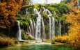 деревья, осень, хорватия, водопады, плитвицкие озёра, национальный парк