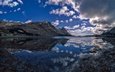 облака, горы, отражение, норвегия, лофотенские