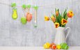 весна, тюльпаны, пасха, яйца, праздник, украшение