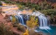 река, природа, камни, пейзаж, ручей, кусты, водопад, осень, сша, grand canyon, штат аризона, michael wilson