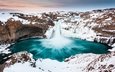 зима, водопад, исландия, aldeyjarfoss waterfall, альдейярфосс, замерзший водопад