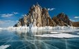 озеро, скалы, зима, пейзаж, лёд, россия, байкал, efim chernov
