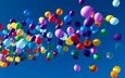 небо, шары, разноцветные, воздушные шарики