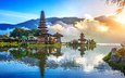 озеро, храм, пейзаж, индонезия, бали
