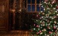 новый год, елка, шары, окно, рождество, елочные игрушки