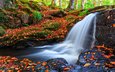 река, природа, лес, листья, водопад, осень, frederick bancale