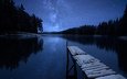 ночь, озеро, снег, мостик, зима, пейзаж, звезды, rashkovski