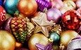 новый год, шары, звезды, рождество, шишки, елочные игрушки