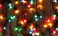 новый год, рождество, огоньки, гирлянда, деревянная поверхность, evgeny karandaev