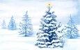 деревья, снег, новый год, елка, вектор, звезда, рождество, гирлянда