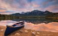 озеро, горы, природа, пейзаж, лодка