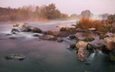 река, природа, туман, осень