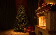 новый год, елка, подарки, камин, рождество, гирлянда