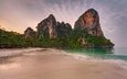 деревья, скалы, природа, камни, песок, пляж, побережье, таиланд, тропики, прилив, андаманское море