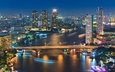 огни, река, корабли, города, панорама, мост, небоскребы, постройки, таиланд, катера, ноч, бангкок, timelapse