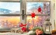новый год, олень, украшения, хвоя, звезды, сердечко, фонарь, окно, рождество