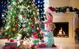 новый год, елка, украшения, подарки, дети, девочка, игрушки, мальчик, камин, праздник, рождество