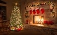 новый год, елка, подарки, праздники, камин, рождество, гирлянда