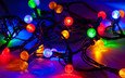 огни, отражение, разноцветные, лампочки, рождество, гирлянда