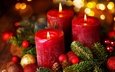 свечи, новый год, шары, праздники, рождество, шишки, новогодние украшения