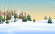 снег, новый год, зима, вектор, графика, дома, елки, рождество