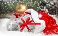 снег, новый год, подарки, лента, рождество, коробки