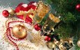 свечи, новый год, елка, снежинки, подарки, сердце, бусы, бокалы, праздник, рождество, шампанское, мишура, застолье