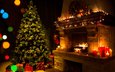 свечи, новый год, елка, подарки, камин, рождество