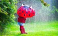 трава, ветки, дети, девочка, дождь, зонт, ребенок
