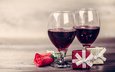 вино, бокалы, подарок, красная роза, валентинов день