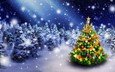 снег, новый год, елка, зима, звезды, праздник, рождество, елочные игрушки, елочные украшения