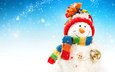 снег, новый год, зима, снеговик, шапка, рождество, шарф, колокольчик