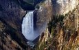 горы, скалы, йеллоустонский национальный парк, водопад, lower falls